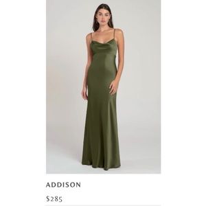 Jenny Yoo Addison Dress, size 2, olive luxe satin, green, bridesmaid dress